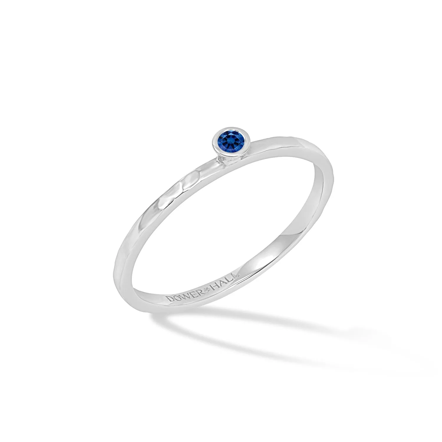 14k Hammered Narrative Ring with 2mm Blue Sapphire