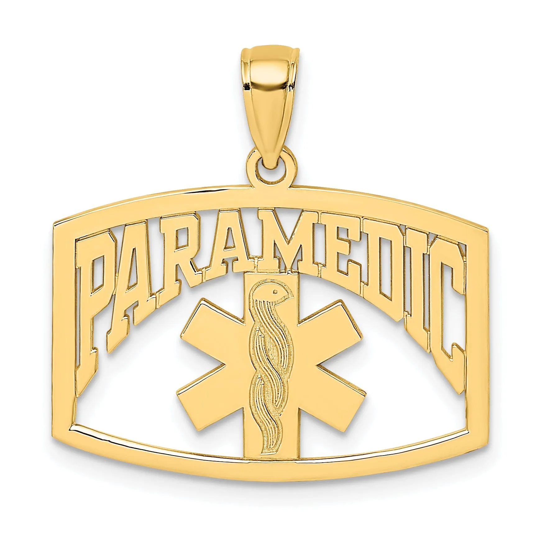 14k Yellow Gold Polished Textured Finish PARAMEDIC Charm Pendant