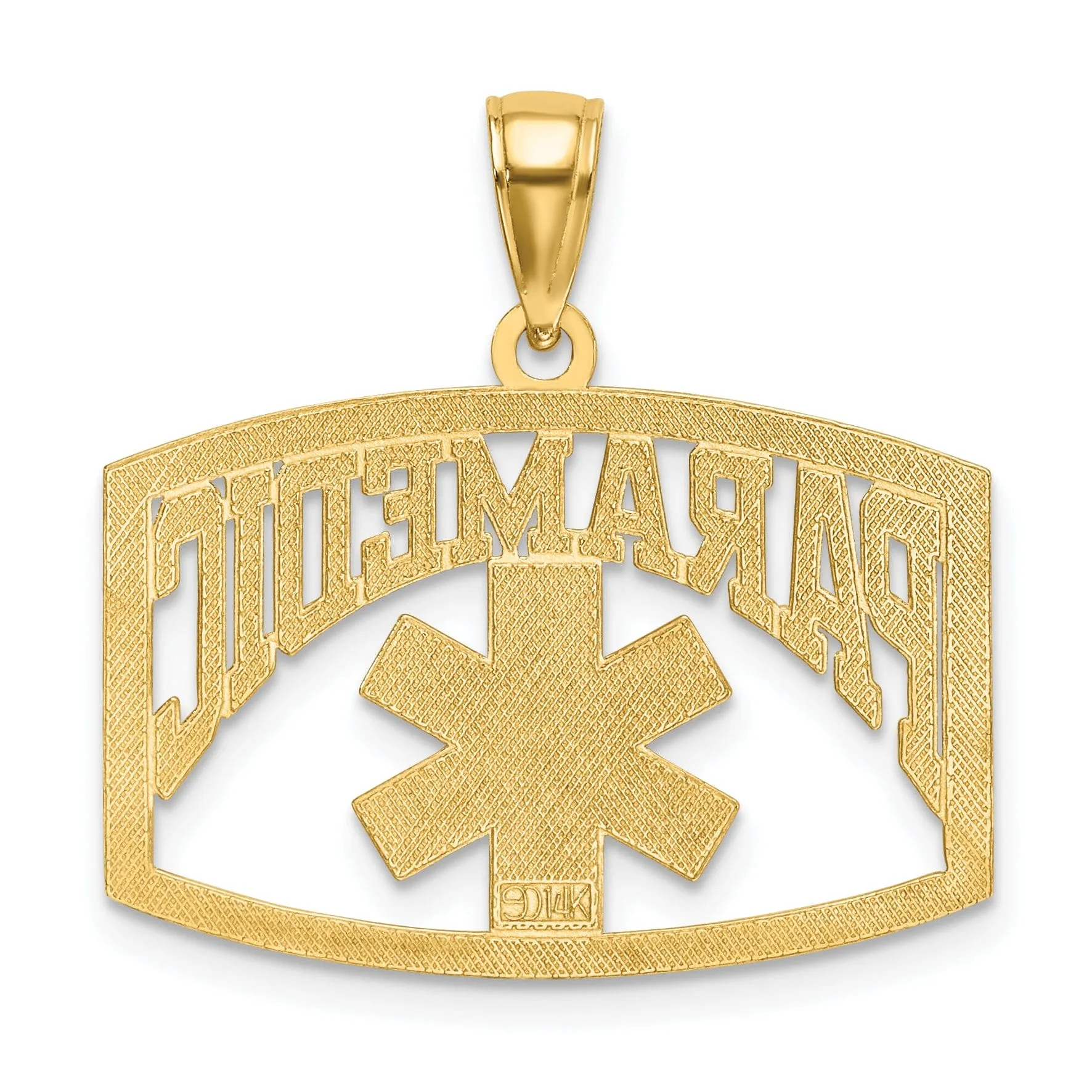 14k Yellow Gold Polished Textured Finish PARAMEDIC Charm Pendant