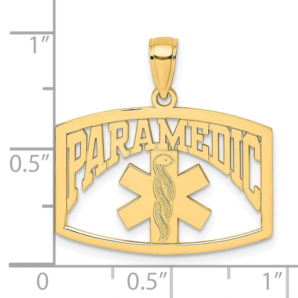 14k Yellow Gold Polished Textured Finish PARAMEDIC Charm Pendant