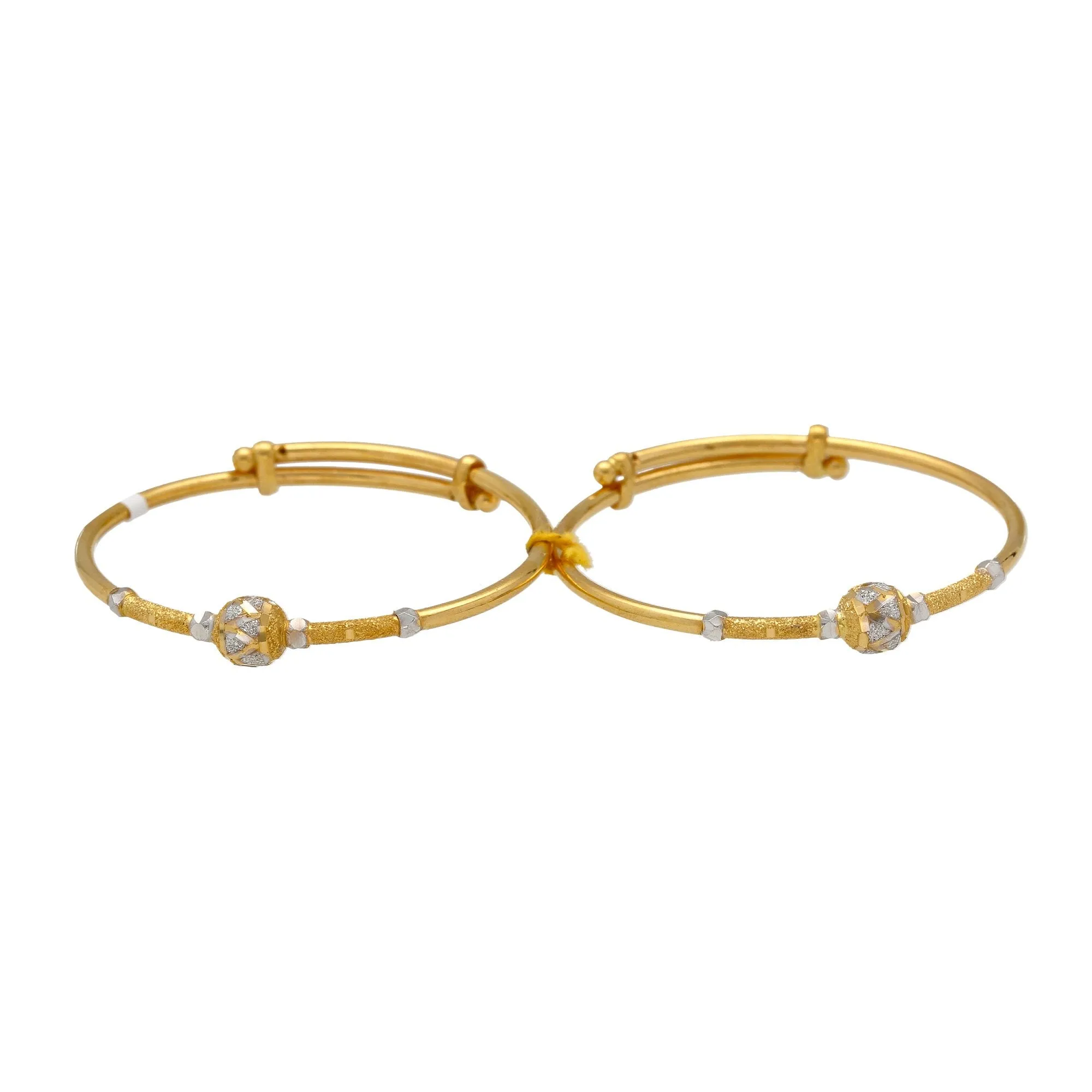 22K Yellow & White Gold Beaded Baby Bangles