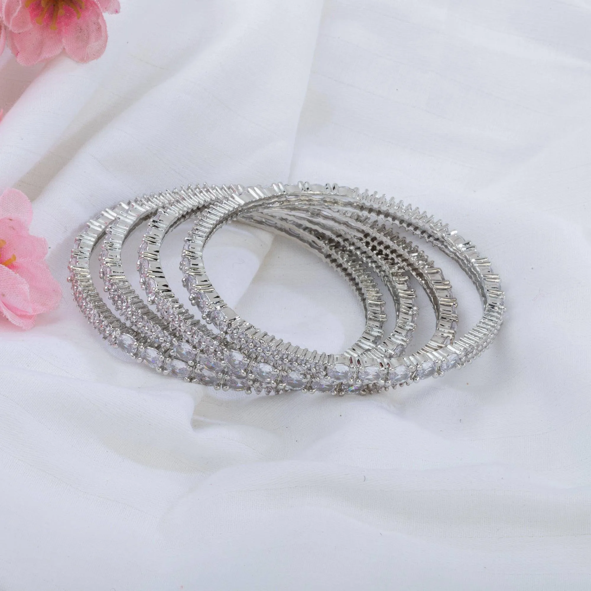 4 Pcs Bangles set - full silver