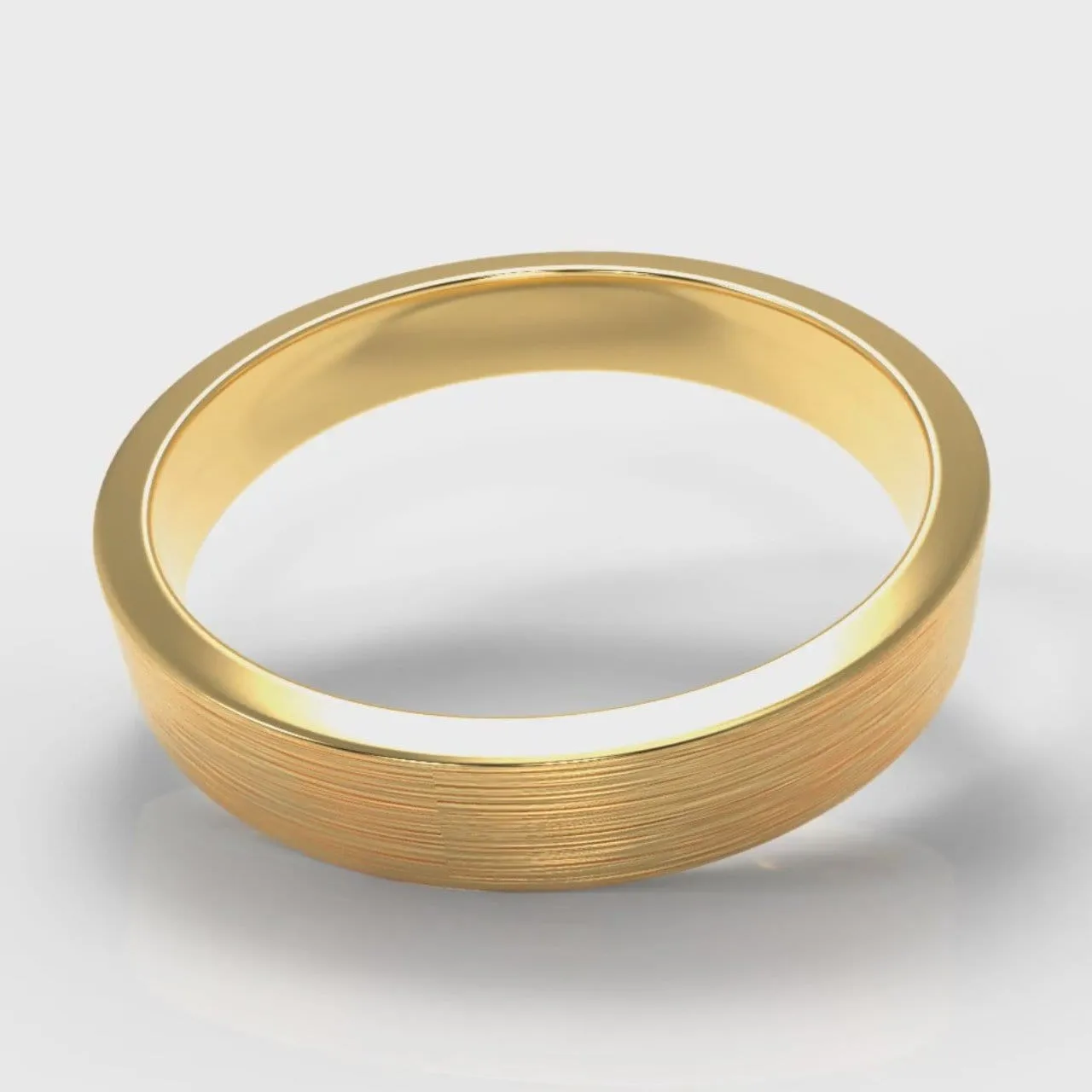 4mm Flat Top Comfort Fit Brushed Wedding Ring - Yellow Gold