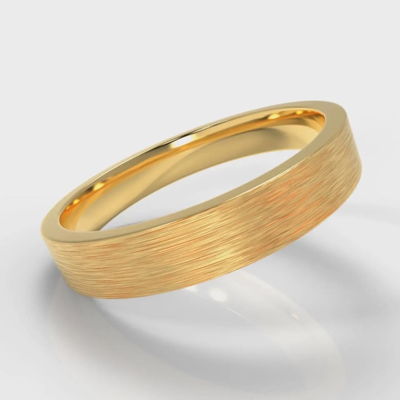 4mm Flat Top Comfort Fit Brushed Wedding Ring - Yellow Gold