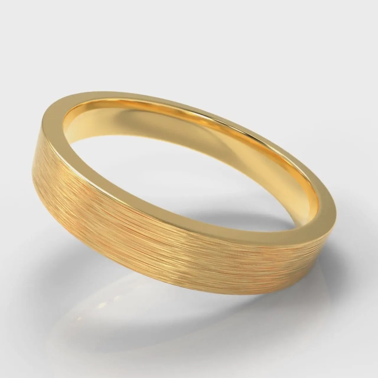 4mm Flat Top Comfort Fit Brushed Wedding Ring - Yellow Gold