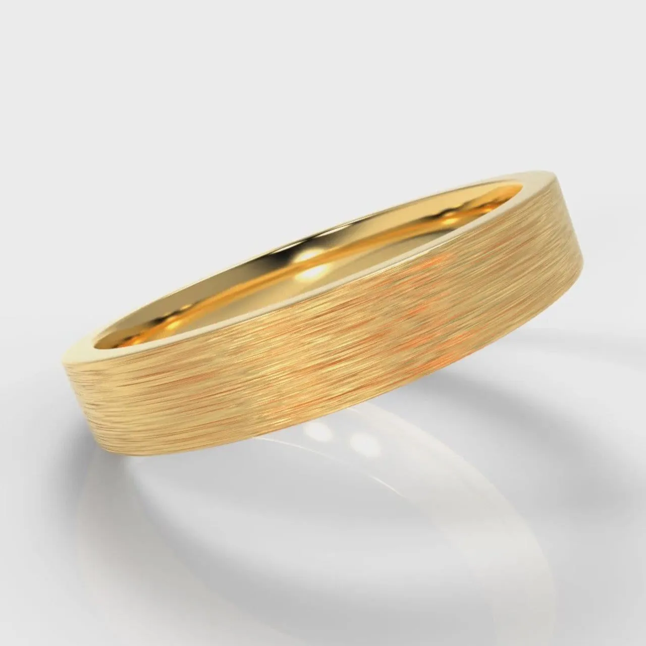 4mm Flat Top Comfort Fit Brushed Wedding Ring - Yellow Gold