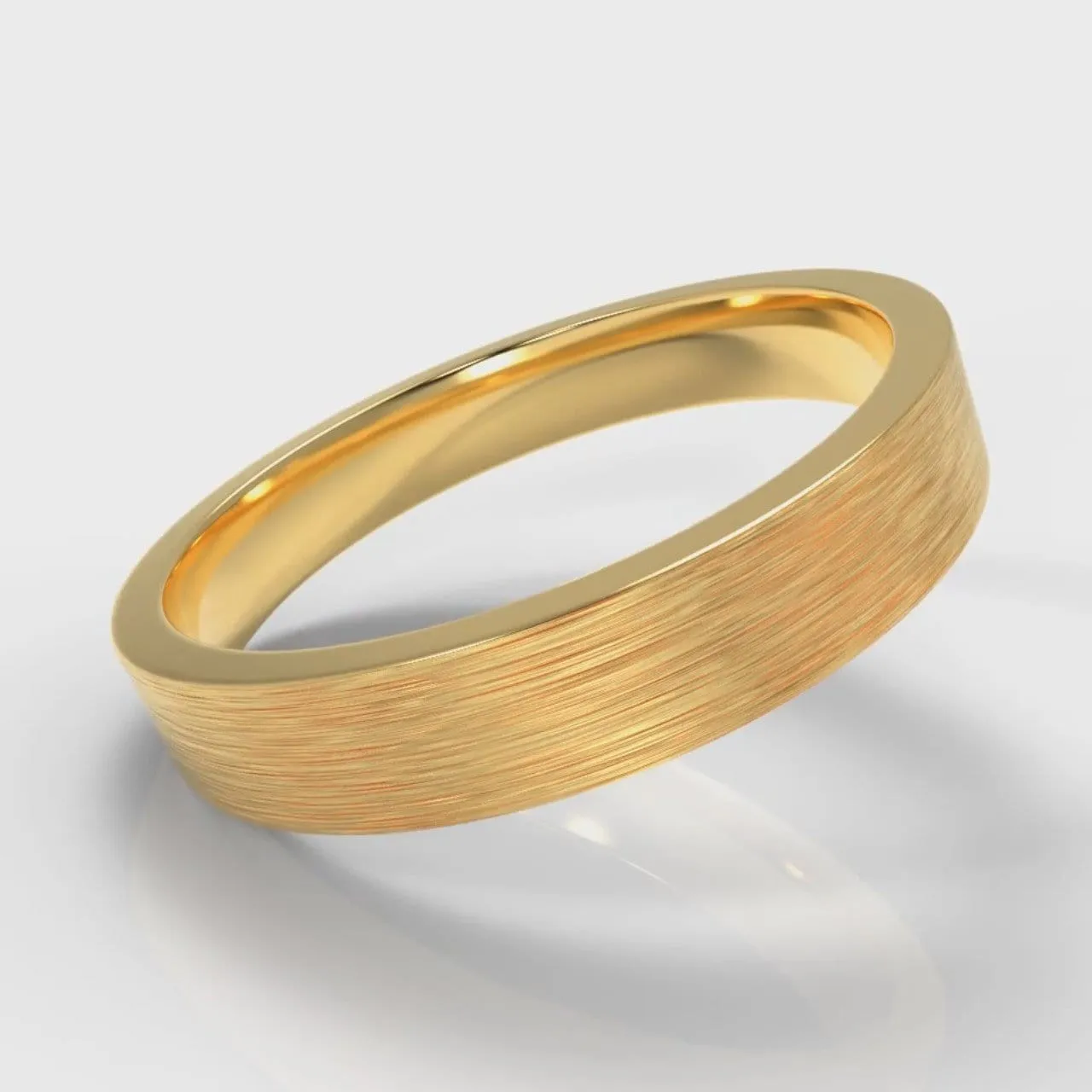 4mm Flat Top Comfort Fit Brushed Wedding Ring - Yellow Gold