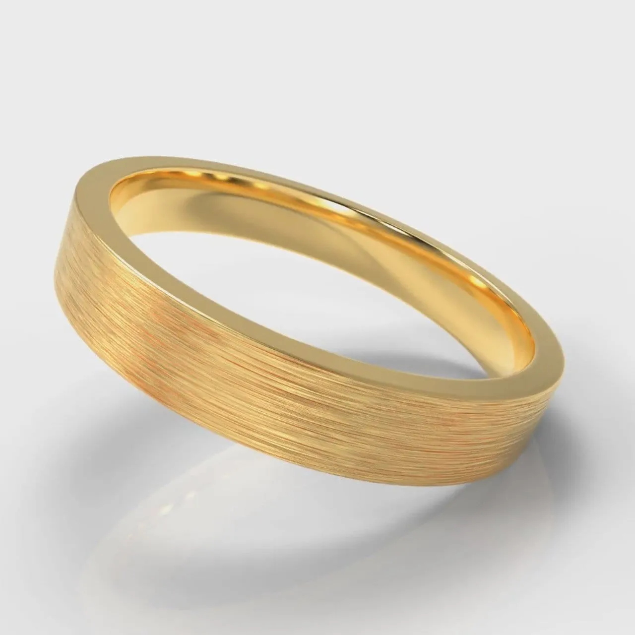 4mm Flat Top Comfort Fit Brushed Wedding Ring - Yellow Gold