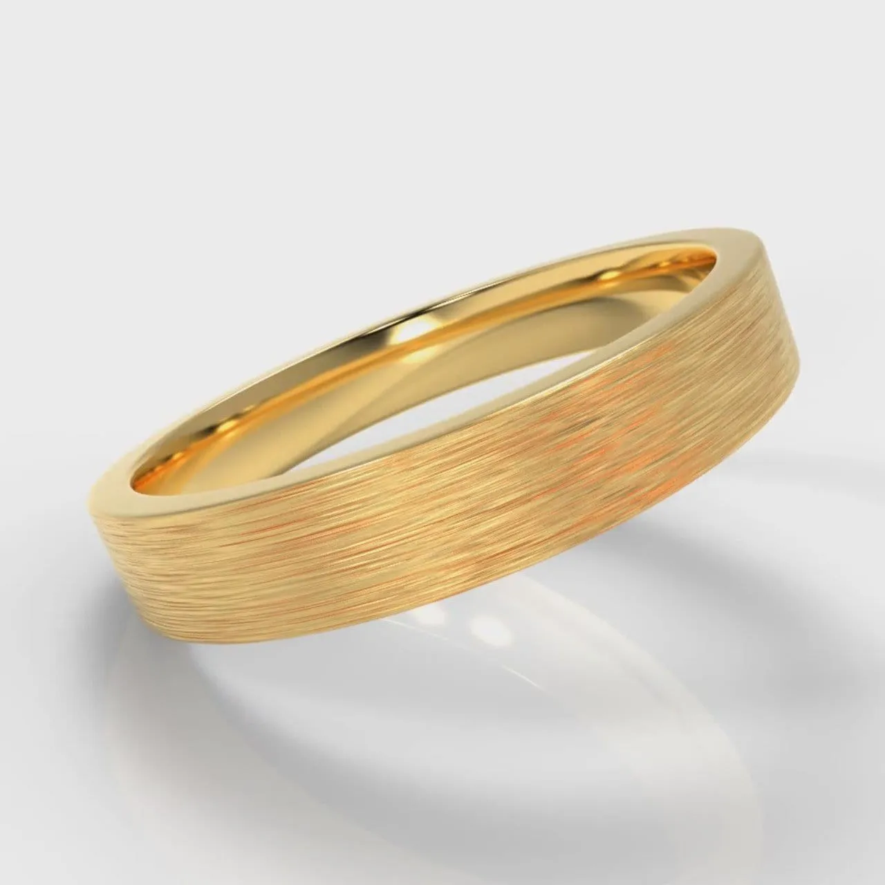 4mm Flat Top Comfort Fit Brushed Wedding Ring - Yellow Gold