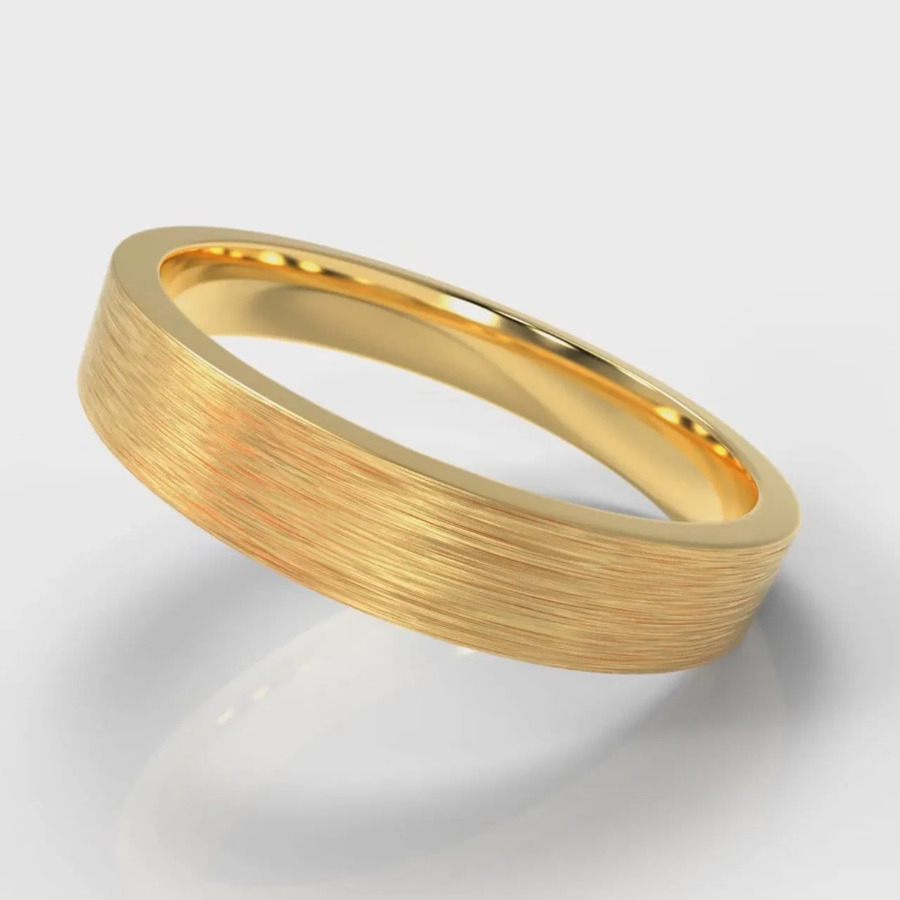 4mm Flat Top Comfort Fit Brushed Wedding Ring - Yellow Gold