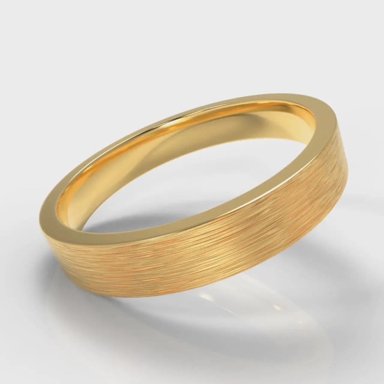 4mm Flat Top Comfort Fit Brushed Wedding Ring - Yellow Gold