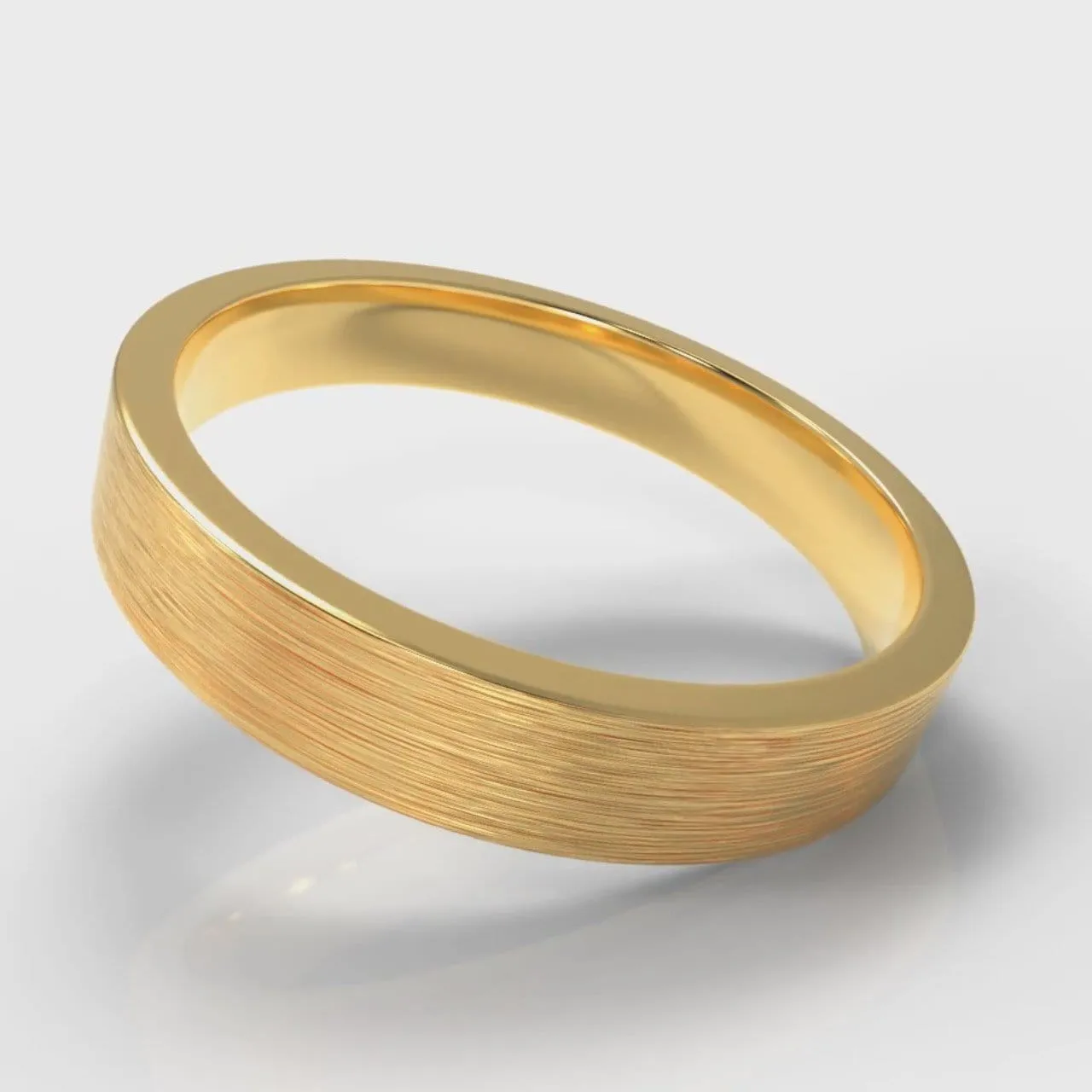 4mm Flat Top Comfort Fit Brushed Wedding Ring - Yellow Gold