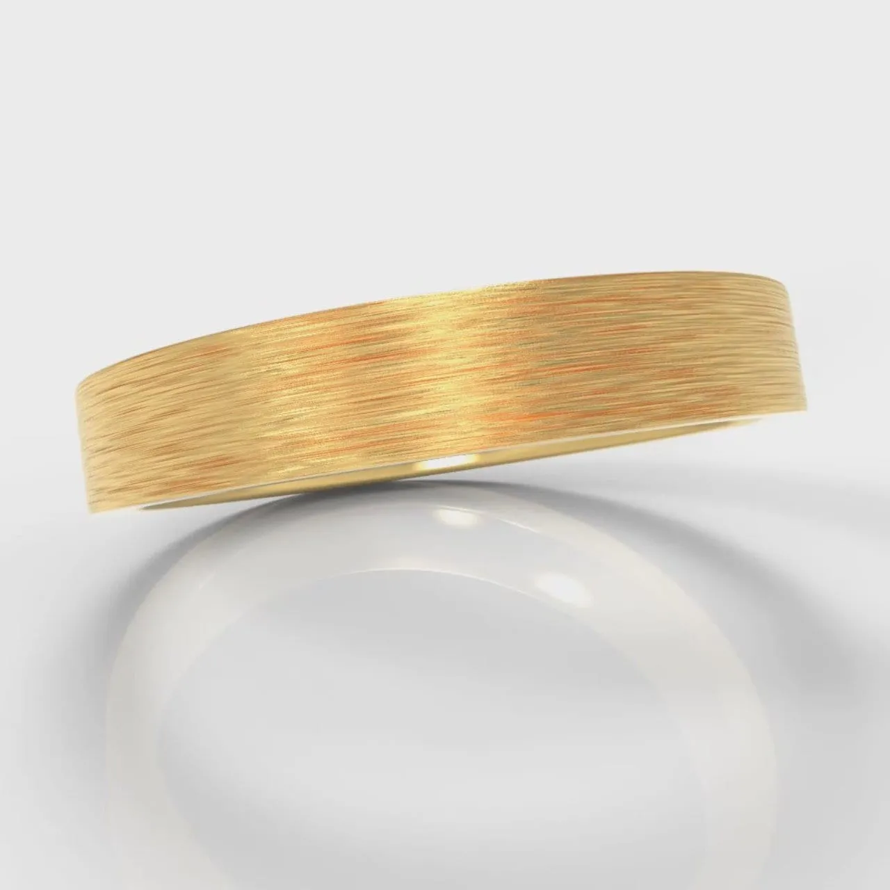 4mm Flat Top Comfort Fit Brushed Wedding Ring - Yellow Gold