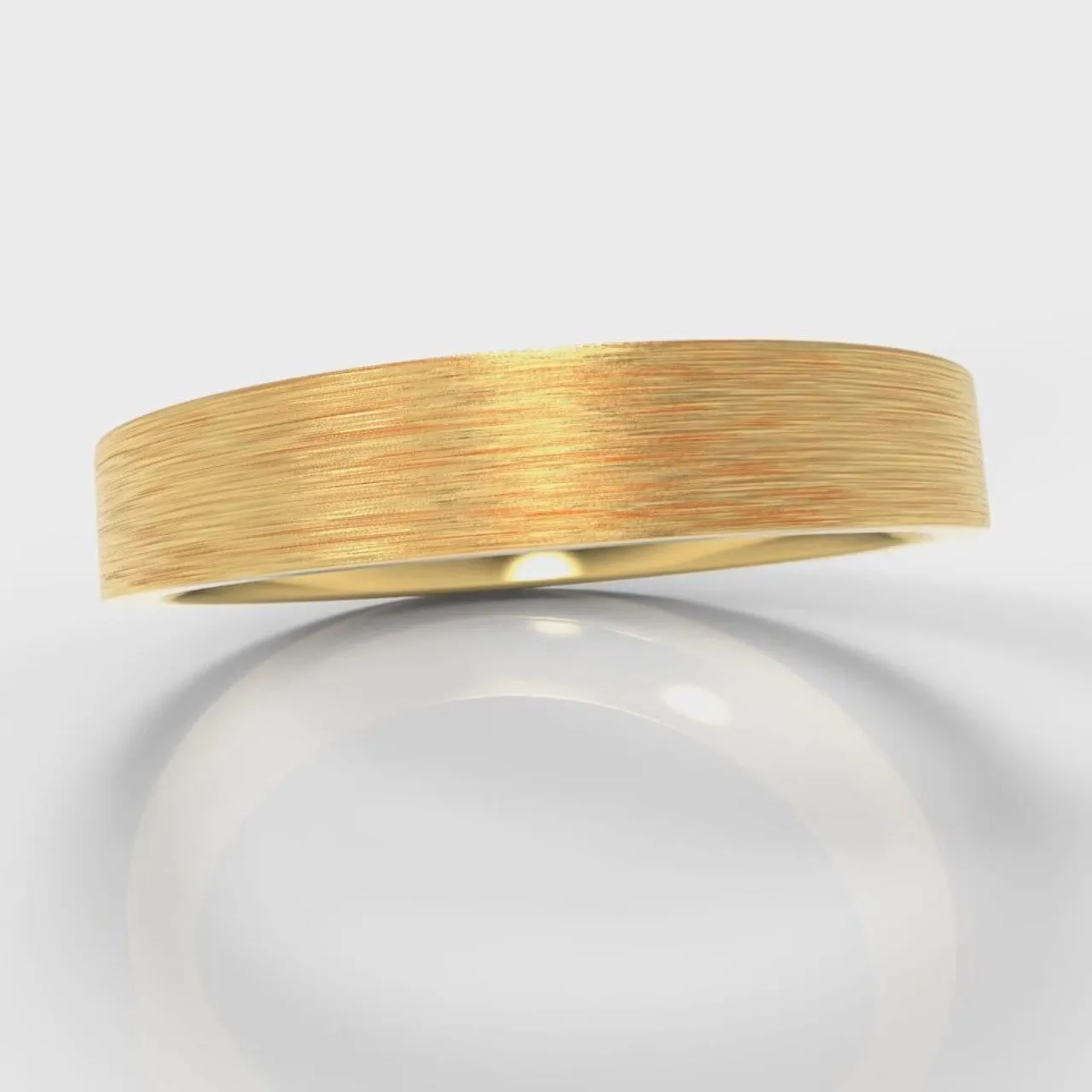 4mm Flat Top Comfort Fit Brushed Wedding Ring - Yellow Gold