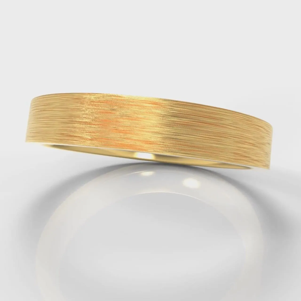 4mm Flat Top Comfort Fit Brushed Wedding Ring - Yellow Gold