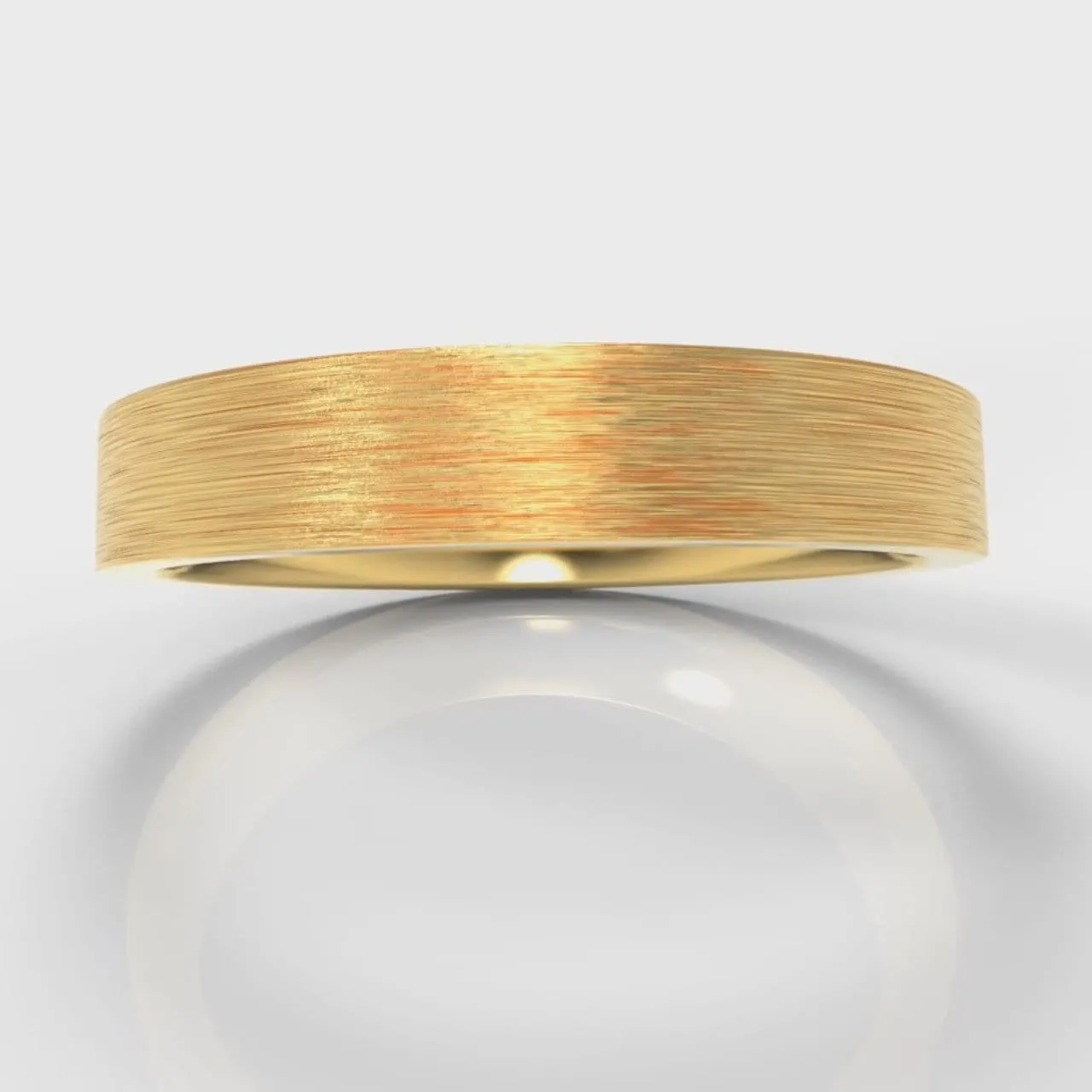 4mm Flat Top Comfort Fit Brushed Wedding Ring - Yellow Gold