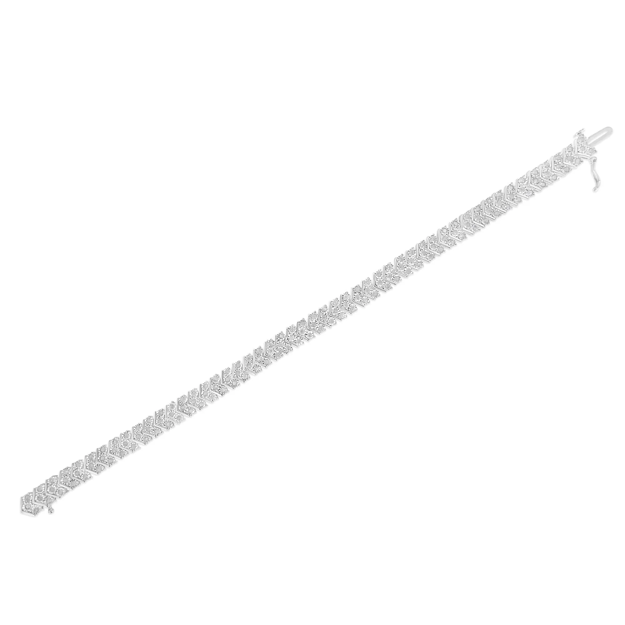 .925 Sterling Silver 2.0 Cttw Diamond Miracle-Set Nested Chevron Link 7" Tennis Bracelet (I-J Color, I3 Clarity)