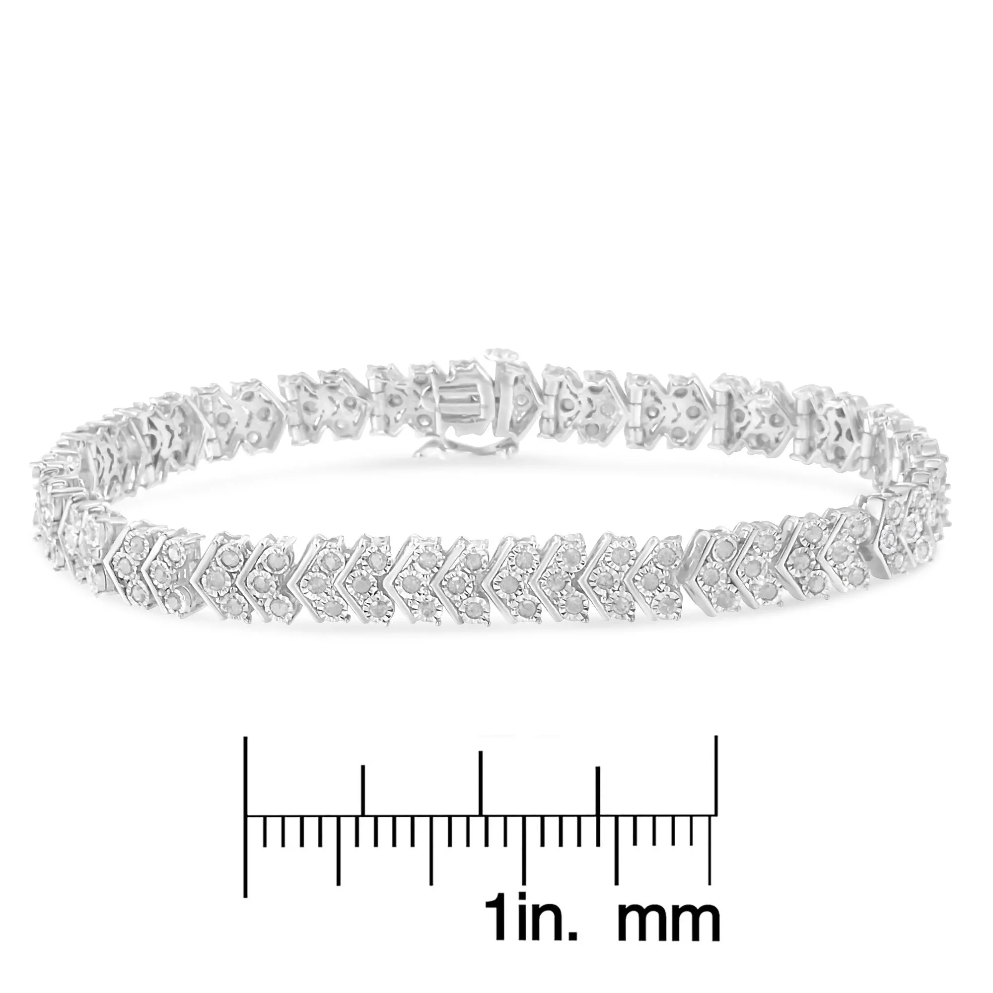 .925 Sterling Silver 2.0 Cttw Diamond Miracle-Set Nested Chevron Link 7" Tennis Bracelet (I-J Color, I3 Clarity)