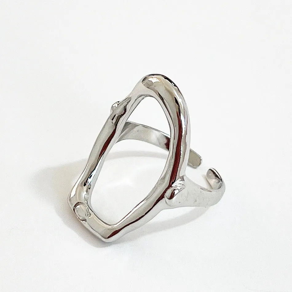 925 Sterling Silver Minimalist Wave Textured Flowing Water Geometric Silver Electroplating Rings