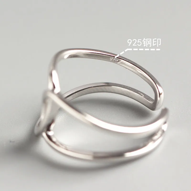 925 Sterling Silver Minimalist Women Stripe Geometric Silver Polishing Rings