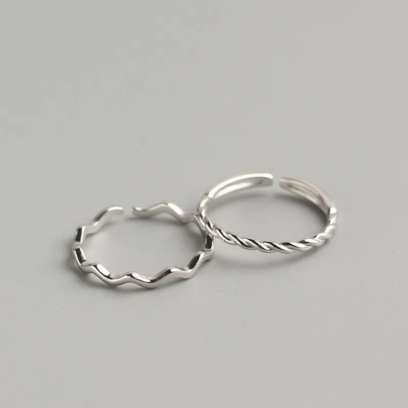 925 Sterling Silver Minimalist Women Wave Silver Polishing Rings