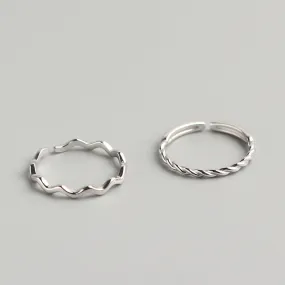 925 Sterling Silver Minimalist Women Wave Silver Polishing Rings