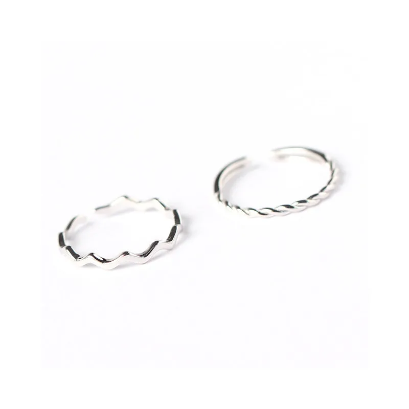 925 Sterling Silver Minimalist Women Wave Silver Polishing Rings