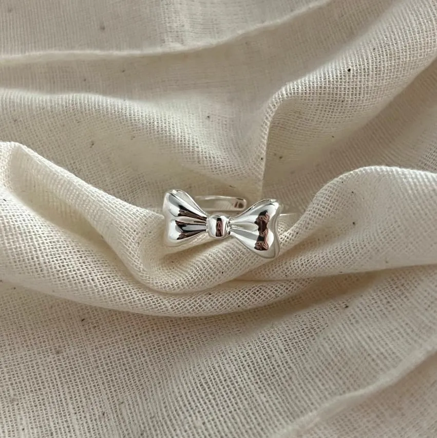 925 Sterling Silver Women Minimalist Bowknot Silver Silver Plating Rings