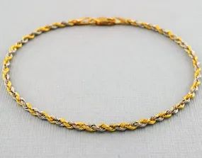 9ct Yellow & White Gold Hollow Rope Chain Bracelet  7.2"