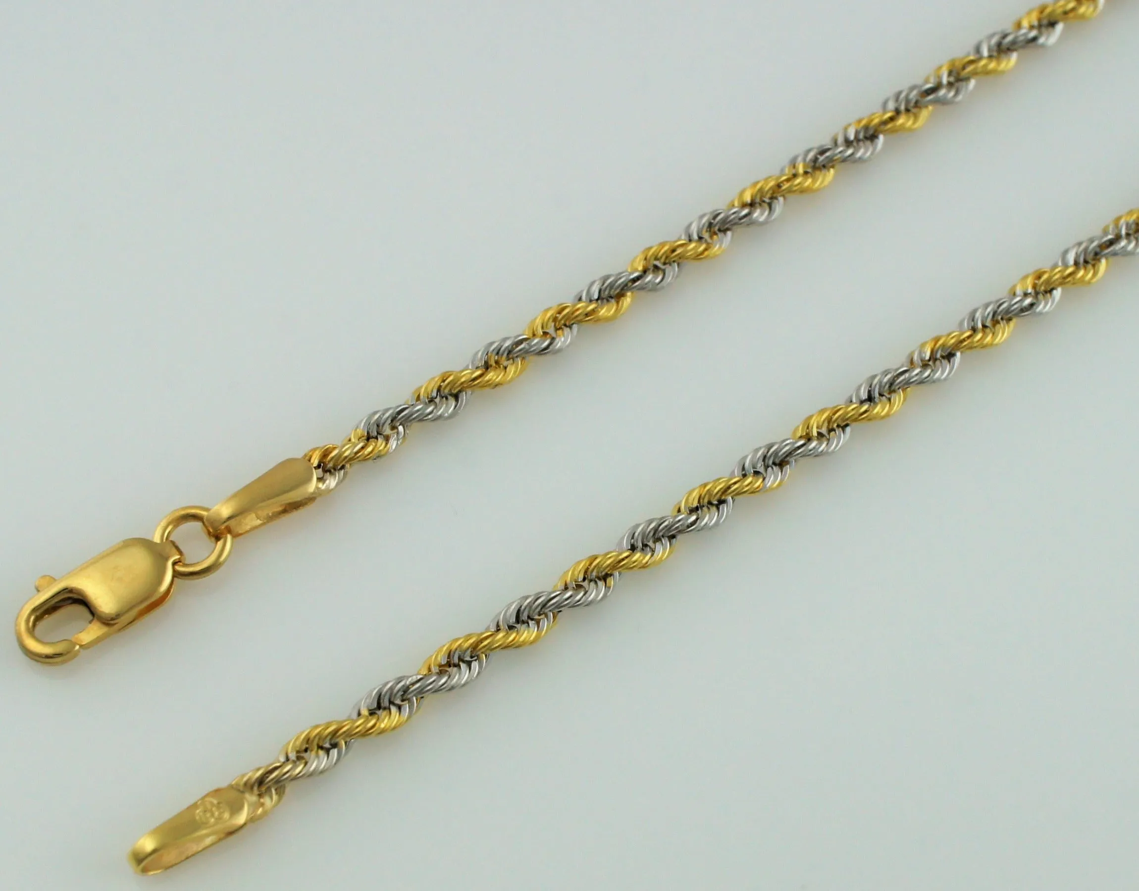 9ct Yellow & White Gold Hollow Rope Chain Bracelet  7.2"