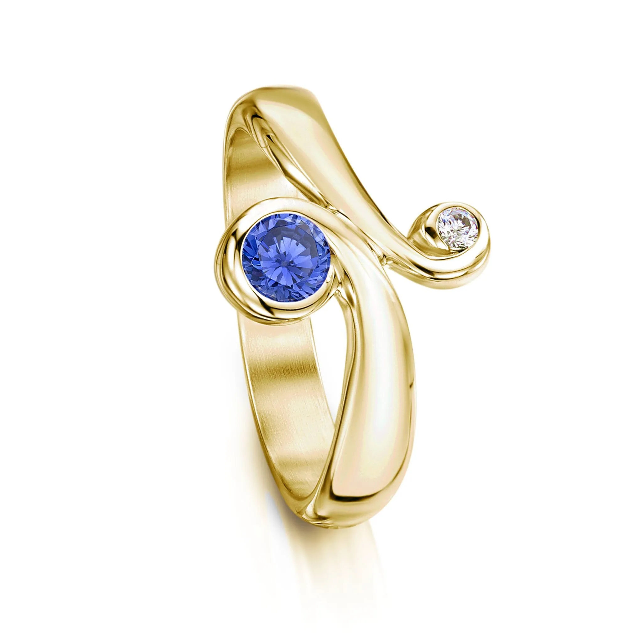 9ct Yellow Gold Swirl Ring with Tanzanite