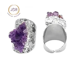 Amethyst Geode Druzy Adjustable Silver Cigar Ring