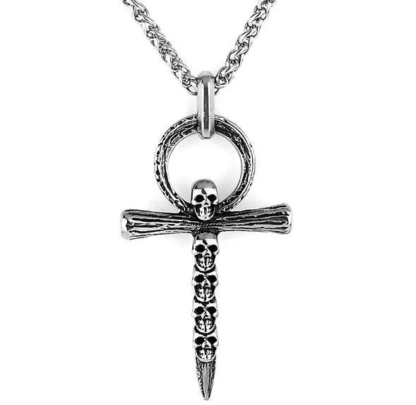 Ankh Necklace w/ Skulls