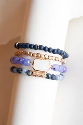 Avery Violet Bracelet Stack | Cobalt Gold Violet Beaded Layering Bracelet