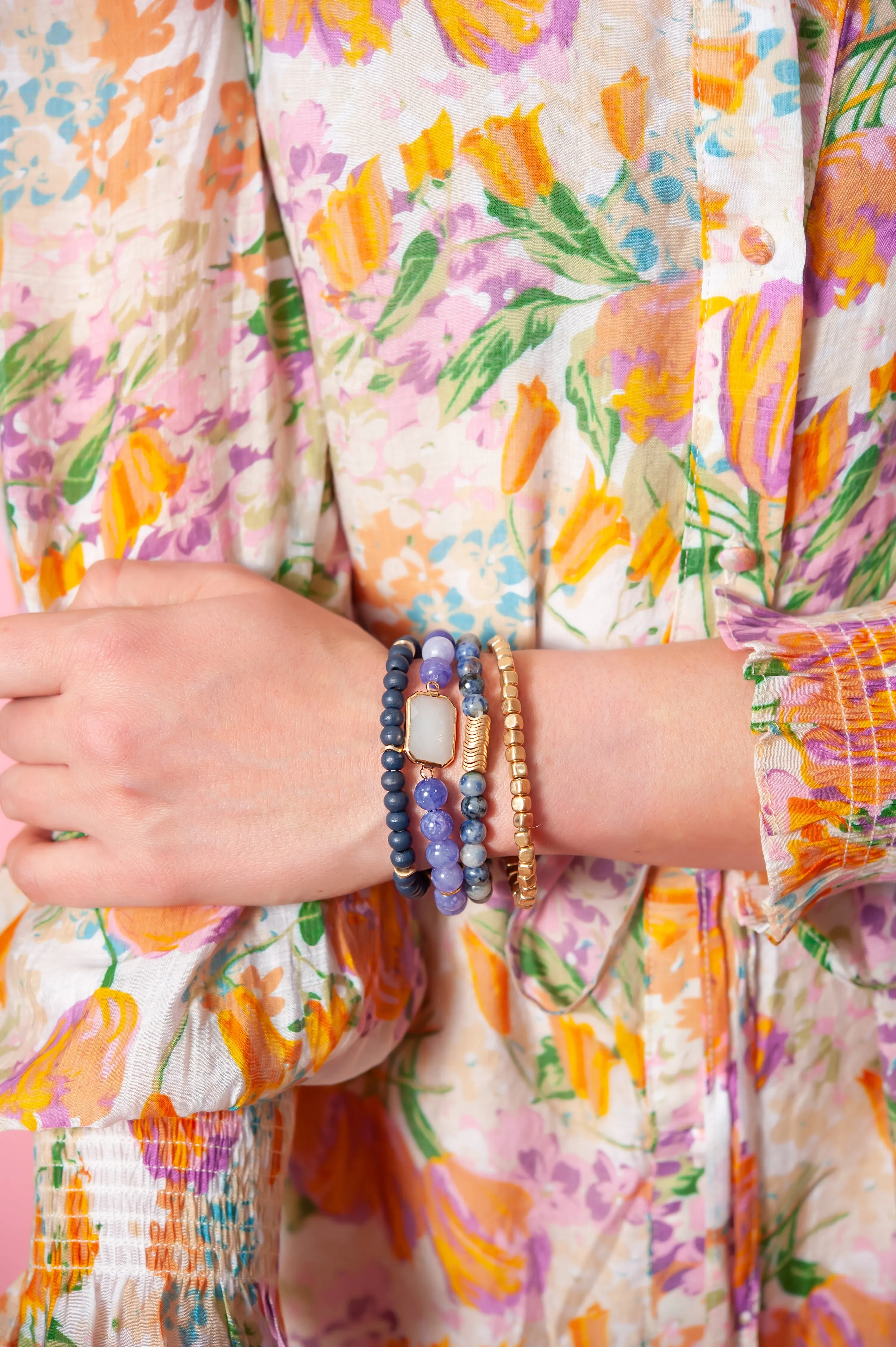 Avery Violet Bracelet Stack | Cobalt Gold Violet Beaded Layering Bracelet