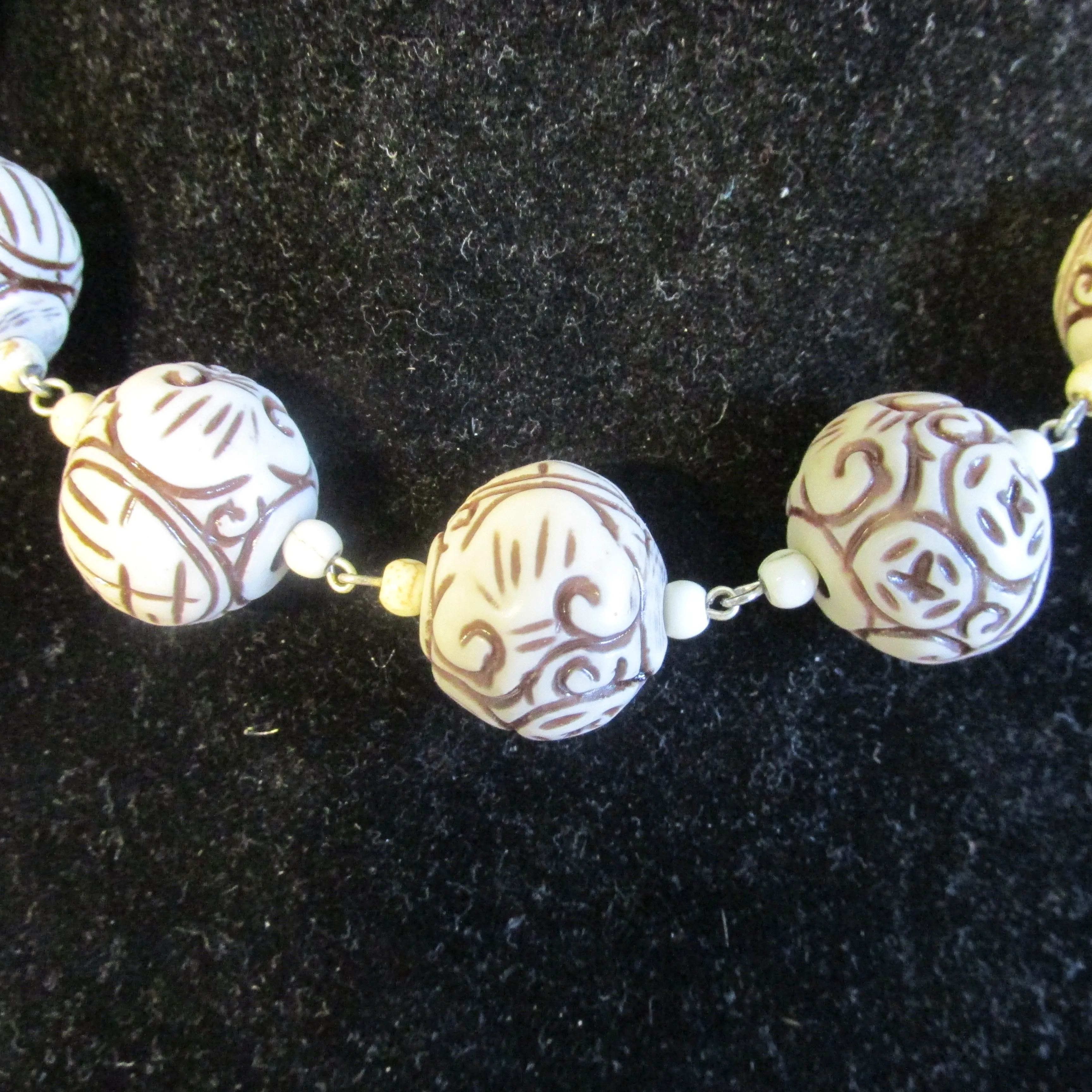 Beige Carved Resin Necklace