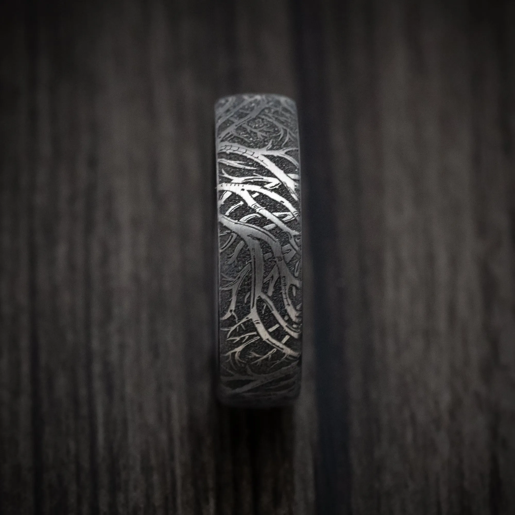 Black Titanium Forest Trees Mens Band