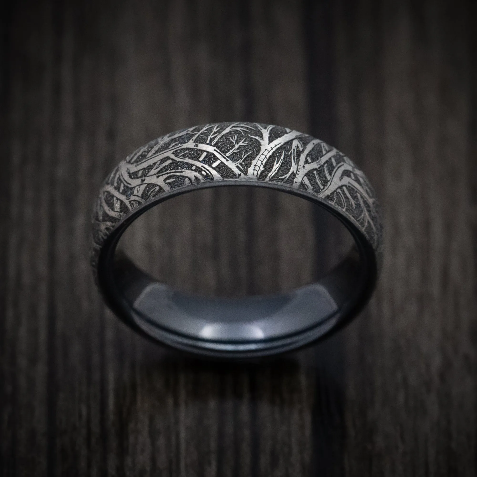 Black Titanium Forest Trees Mens Band