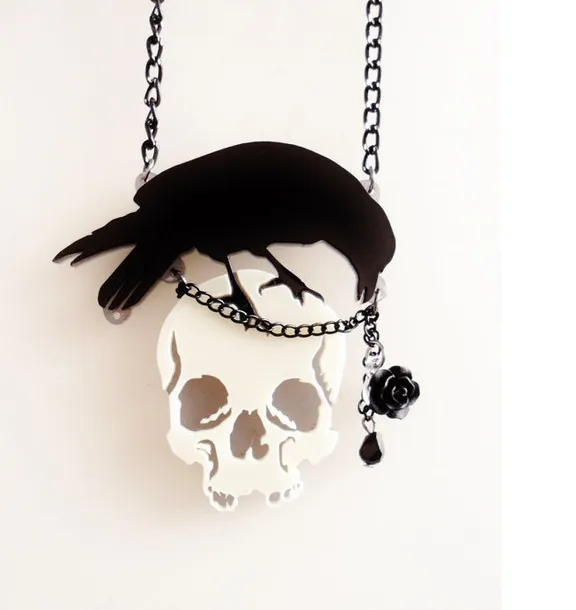 Black/White Crow Skull Necklace