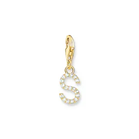 Charm pendant letter S with white stones gold plated