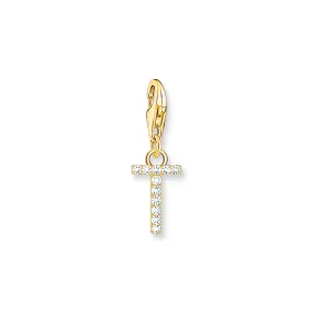 Charm pendant letter T with white stones gold plated