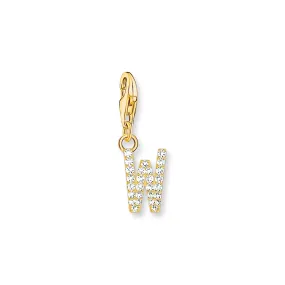 Charm pendant letter W with white stones gold plated