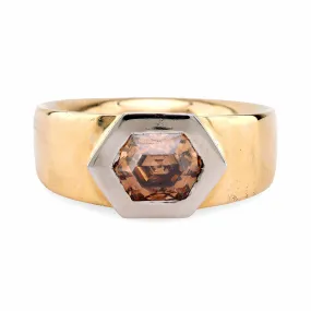 Contemporary 1.29 Carat Fancy Brown Hexagon Cut Diamond 18K Yellow Gold Band