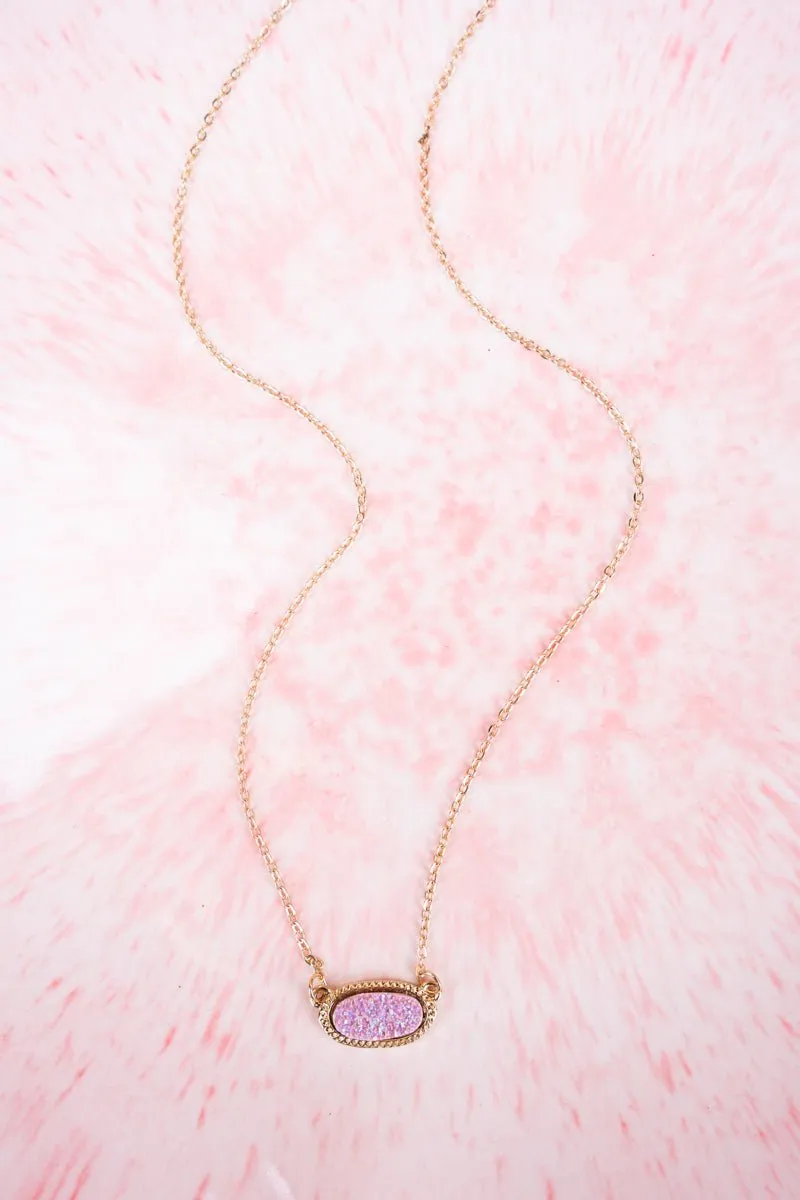 Crystal Avenue Roslyn Light Rose Iridescent Druzy Goldtone Necklace