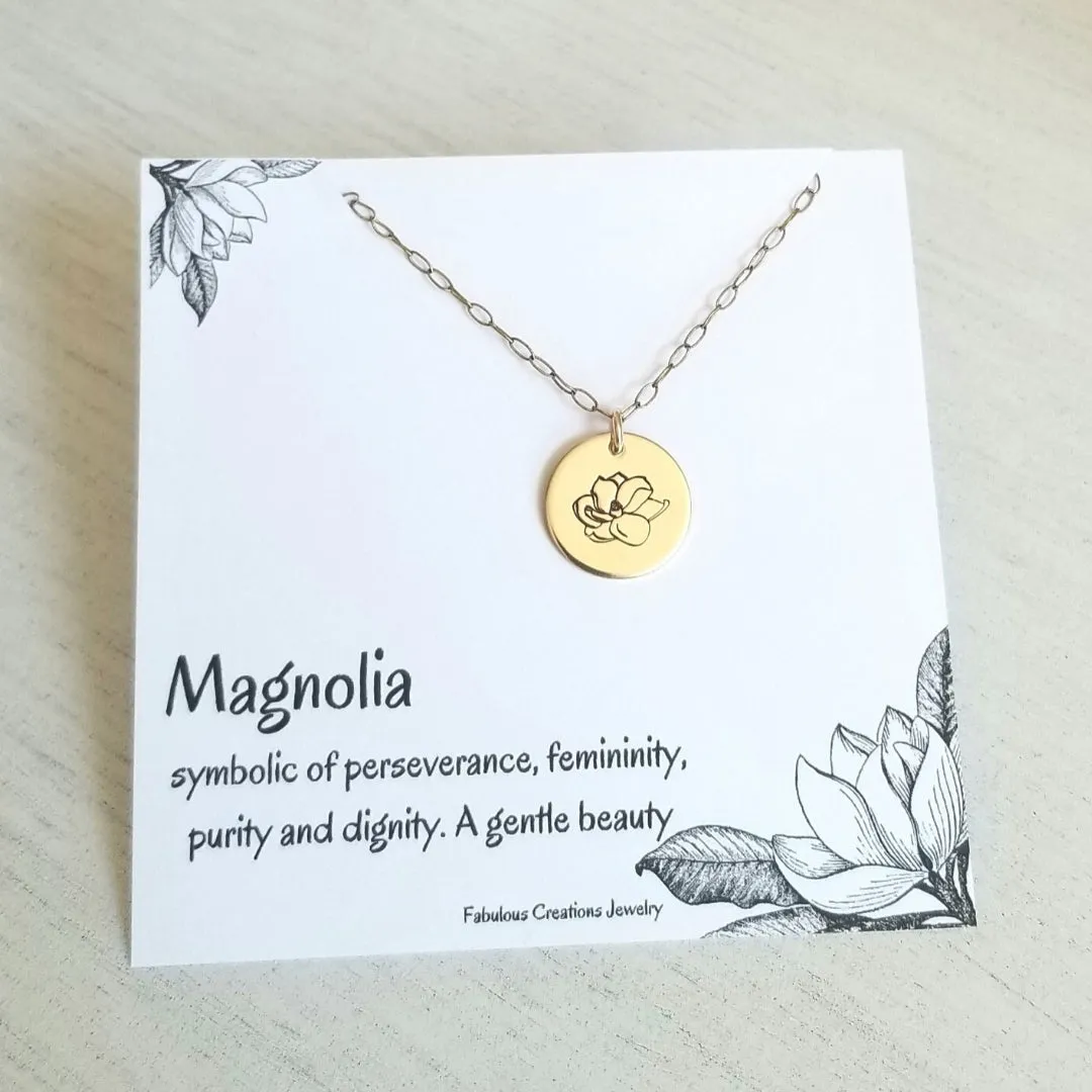 Dainty Magnolia Necklace, Sterling Silver or Gold