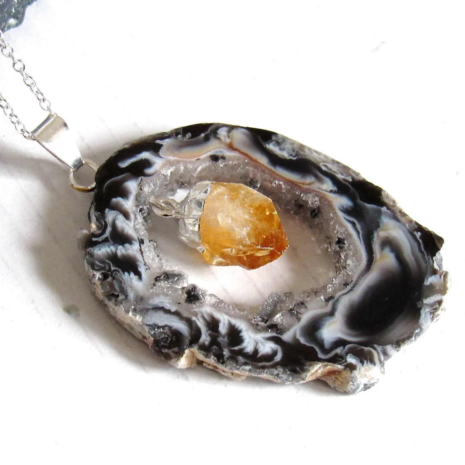 Dangling Citrine Point Geode Necklaces