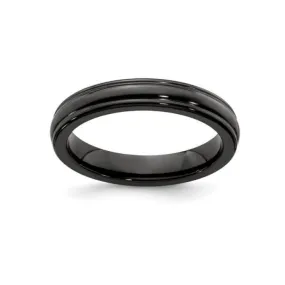 Edward Mirell Titanium Black Ti Triple Domed Grooved Edges 4mm Band