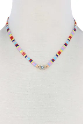 Evil Eye Charm Color Block Necklace