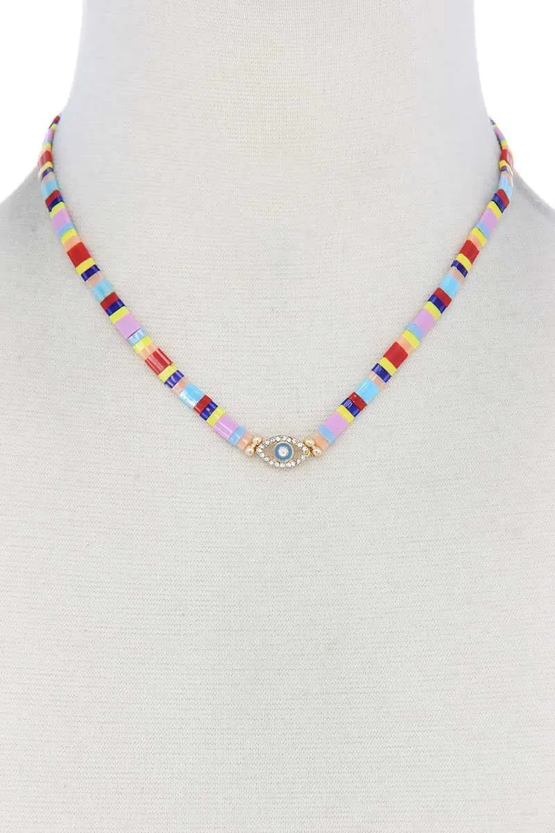 Evil Eye Charm Color Block Necklace