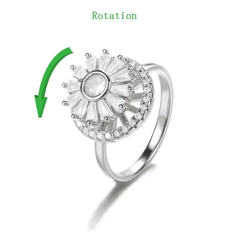 Fashion Crystal Sunflower Rings For Women Rotatable Anti Stress Anxiety Zircon Adjustable Ring You Are My Sunshine Jewelry Gifts